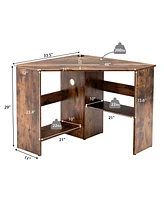 Corner Computer Desk Triangle Writing Workstation with Storage Shelf