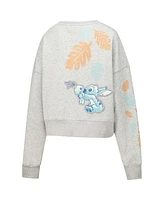 Freeze Max Women's Heather Gray Lilo and Stitch Hold on Tight Loose Fit Cropped Pullover Sweatshirt