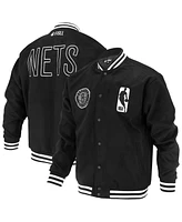 Fisll Men's and Women's Black Brooklyn Nets Logoman Shadow Collection Full-Snap Varsity Jacket
