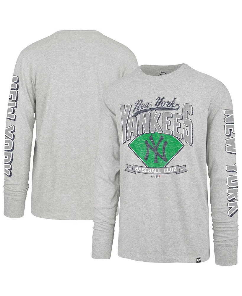 '47 Brand Men's Gray New York Yankees Big Tall Distressed Franklin Long Sleeve T-Shirt