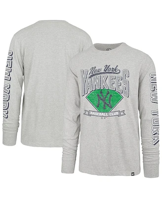 '47 Brand Men's Gray New York Yankees Big Tall Distressed Franklin Long Sleeve T-Shirt