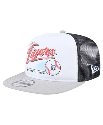 New Era Men's White/Gray Detroit Tigers Retro Script Trucker 9FIFTY Snapback Hat
