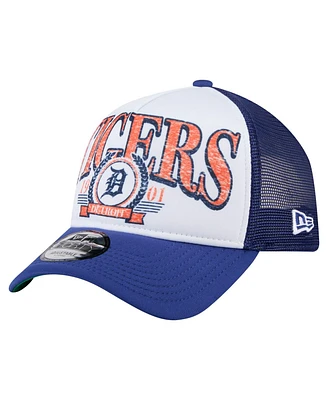 New Era Men's White/Navy Detroit Tigers Distressed 9FORTY A-Frame Adjustable Trucker Hat