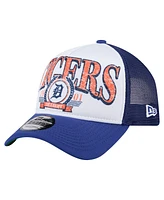 New Era Men's White/Navy Detroit Tigers Distressed 9FORTY A-Frame Adjustable Trucker Hat