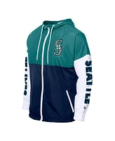New Era Men's Navy/Aqua Seattle Mariners Color Block Full-Zip Hoodie Windbreaker Jacket