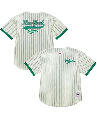 Mitchell & Ness Men's Cream New York Jets Vintage Logo Final Seconds Full-Button Mesh T-Shirt