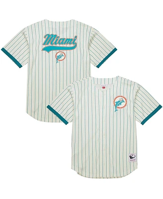 Mitchell & Ness Men's Cream Miami Dolphins Final Seconds Vintage Logo Mesh Button-Up Shirt