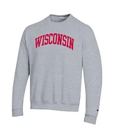 Champion Men's Heather Gray Wisconsin Badgers Basic Arch Fleece Pullover Sweatshirt