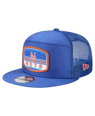 New Era Men's Royal New York Mets Split Panel 9FIFTY Trucker Snapback Hat