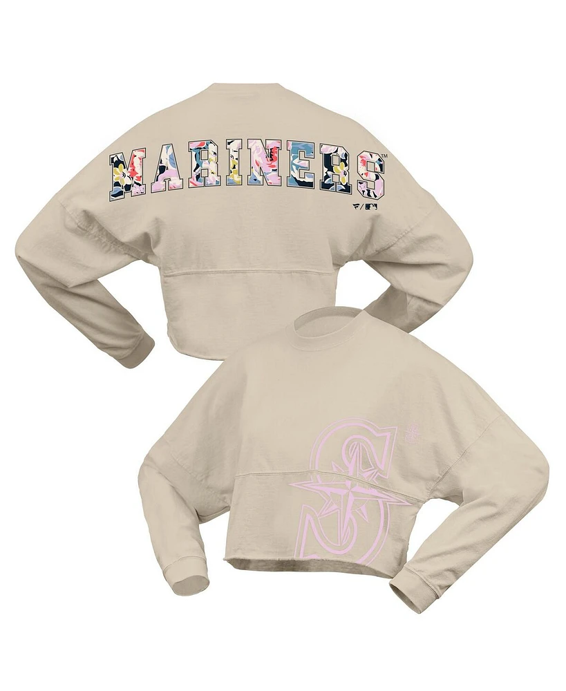Fanatics Women's Cream Seattle Mariners Floral Preppy Cropped Long Sleeve T-Shirt