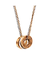 Pre-Owned Cartier Love 3 Ring Pendant Necklace 18K Rose Gold and 18K White Gold with Diamonds