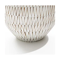 LuxenHome White with Gold V-Pattern Polyresin 12-Inch Round Planter