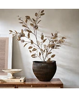 LuxenHome Brown with Black V-Pattern Polyresin -Inch Round Planter