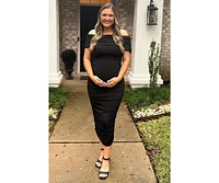 Pinkblush Maternity Black Off Shoulder Ruched Midi Dress