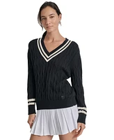 Dkny Sport Women's Cotton Cable Knit V-Neck Sweater
