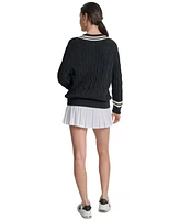 Dkny Sport Women's Cotton Cable Knit V-Neck Sweater