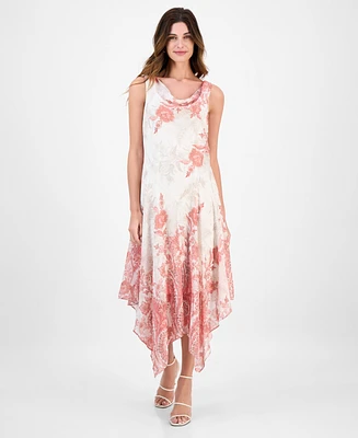 Robbie Bee Women's Cowlneck Handkerchief-Hem Dress