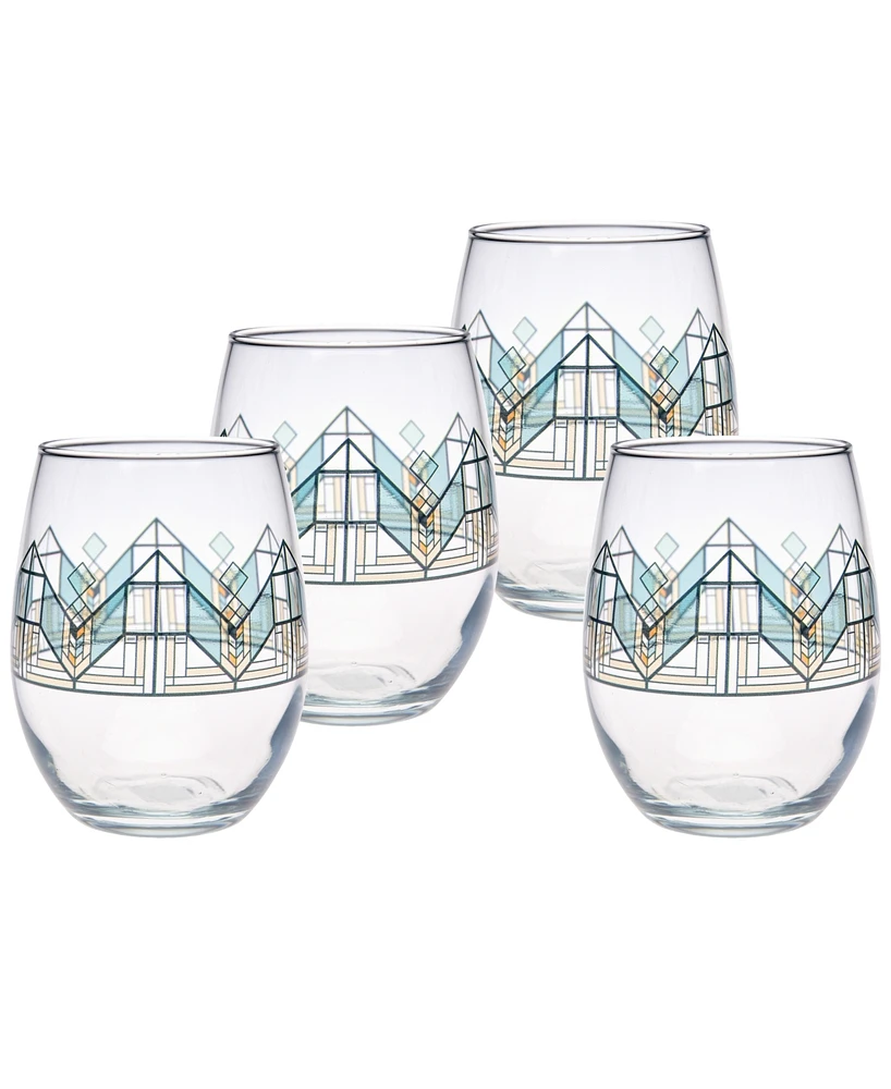 Frank Lloyd Wright Lake Geneva Tulip Stemless Wine Glasses, Set of 4