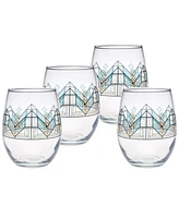 Frank Lloyd Wright Lake Geneva Tulip Stemless Wine Glasses, Set of 4