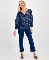 Style & Co Women's Printed 3/4 Sleeve Split-Neck Blouse, Exclusively at Macy's