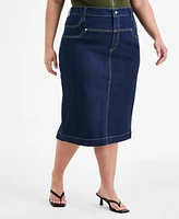 Bar Iii Trendy Plus Denim Midi Skirt, Exclusively at Macy's