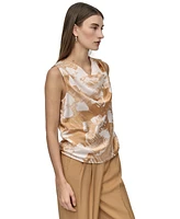 Dkny Petite Printed Sleeveless Cowlneck Top