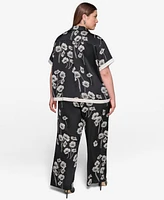 Karl Lagerfeld Paris Plus Flower-Print Button-Down Shirt