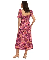 London Times Women's Printed Square-Neck Puff-Sleeve Dress