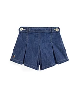 Polo Ralph Lauren Toddler and Little Girls Pleated Indigo Denim Shorts