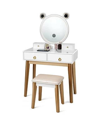 Vanity Set with 3-Color Lighted Touch Screen Dimming Mirror and 4 Drawers