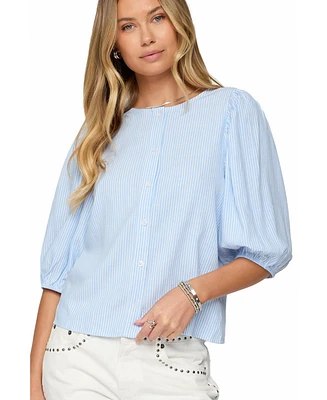 Edikted Women's Pinstripe Linen Look Button Up Shirt