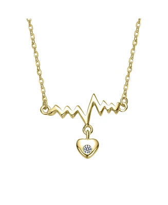 14K Gold Plated with Clear Cubic Zirconia Heartbeat with Heart Pendant Necklace