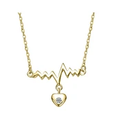 14K Gold Plated with Clear Cubic Zirconia Heartbeat with Heart Pendant Necklace