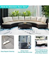 5-Piece Outdoor Sectional Sofa Set with Half-Moon Glass Table, Cushions & Pillows