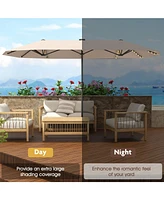 13 Ft Large Patio Umbrella with Led Solar Lights and Crank Handle