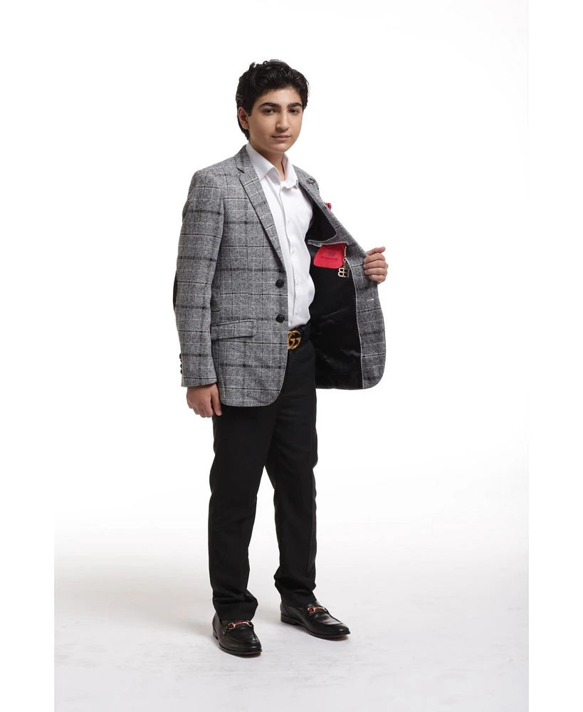 Elie Balleh Toddler Wine Slim Fit Wool Checkered Blazer