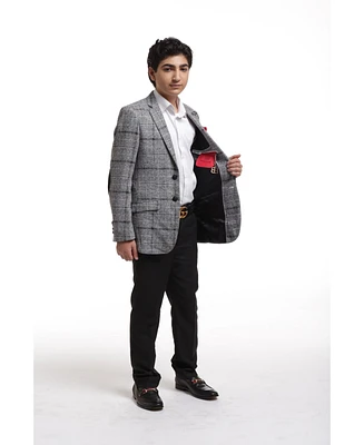 Elie Balleh Toddler Wine Slim Fit Wool Checkered Blazer