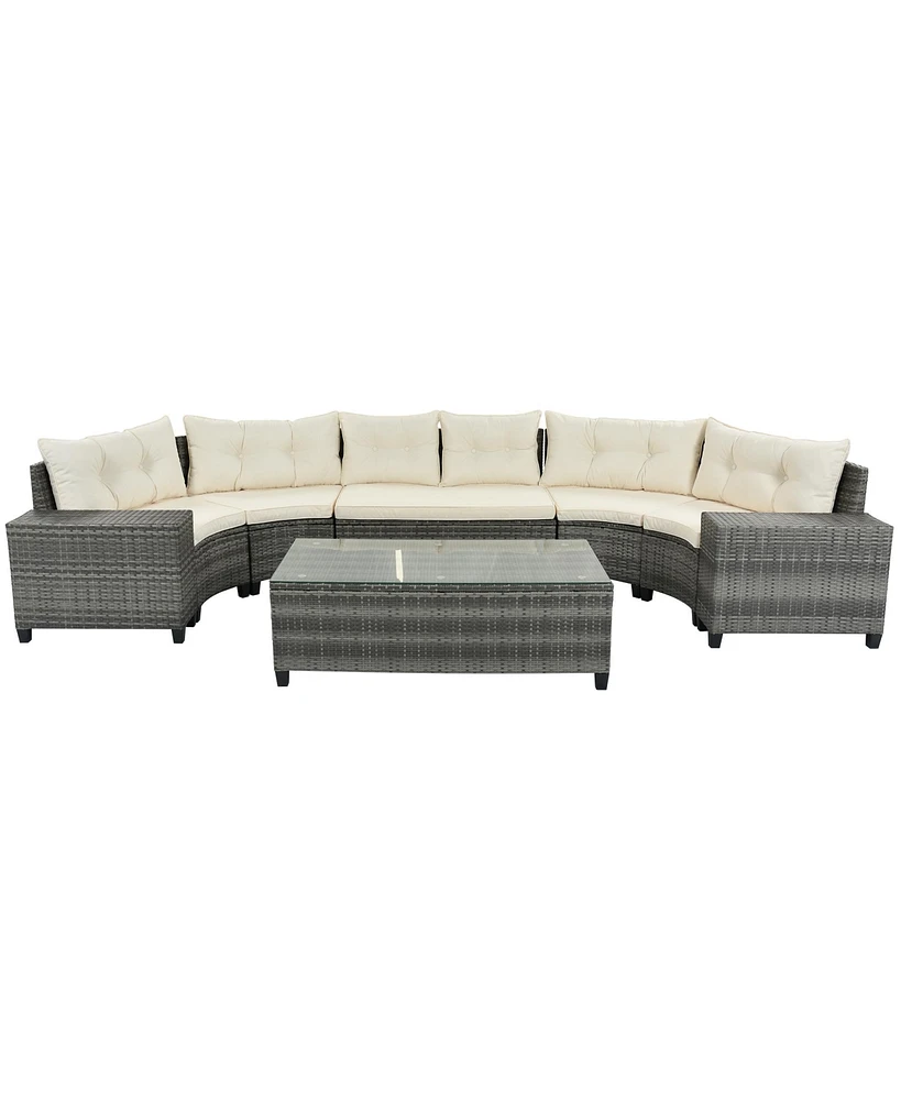 8 Piece Half-Moon Sectional Sofa Set with Rectangular Coffee Table & Removable Cushions