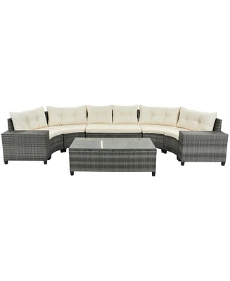 8 Piece Half-Moon Sectional Sofa Set with Rectangular Coffee Table & Removable Cushions