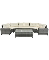 8 Piece Half-Moon Sectional Sofa Set with Rectangular Coffee Table & Removable Cushions