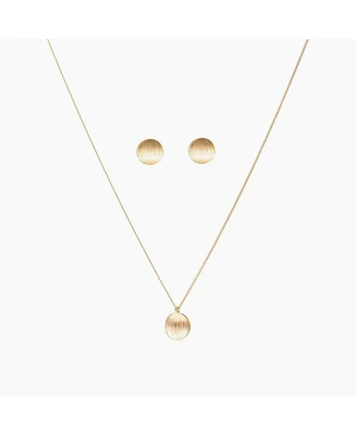 Sterling Silver 18k Gold Plated Madeleine Round Disc Pendant Necklace & Stud Earrings Set