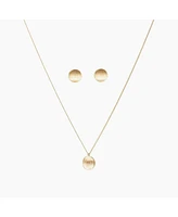 Sterling Silver 18k Gold Plated Madeleine Round Disc Pendant Necklace & Stud Earrings Set
