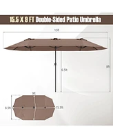15.5 Ft Extra-Large Patio Umbrella with Led Solar Lights and Crank Handle