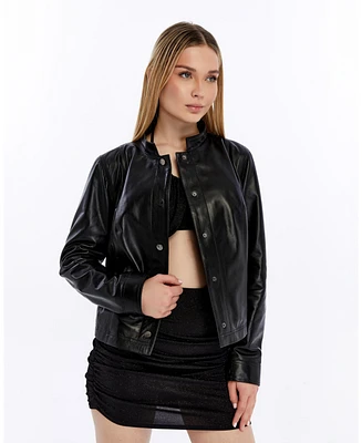 Furniq Uk Women's Leather Bomber Jacket, Created for Macy s