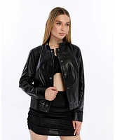 Furniq Uk Women's Leather Bomber Jacket, Created for Macy s