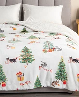 Linery & Co. Velvet Plush Fleece Reversible Sherpa Holiday Printed Throw