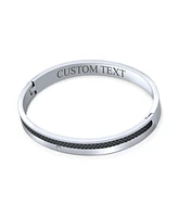 Bling Jewelry Unisex Stackable Black Carbon Fiber Bangle Bracelet Silver Tone Stainless Steel