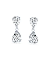 Bling Jewelry Elegant Simple Classic Cubic Zirconia Clear Double Teardrop Pear Shaped Solitaire Cz Dangle Earrings Sterling Silver