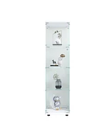 Glass Display Cabinet 4 Shelves with Door, Floor Standing Curio Bookshelf for Living Room Bedroom Office, 64.7" 16.7" 14.3" white