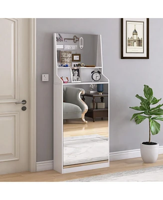 Shoe Cabinet with 3 mirrors, Shoe Storage Cabinet for Entryway, Vertical Shoe Cabinet for Front Door Entrance, Outdoor, Bedroom, White Finish